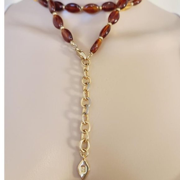 GIVENCHY Brown Amber Gold Plated Tortoiseshell Beads Necklace - Picture 5 of 10
